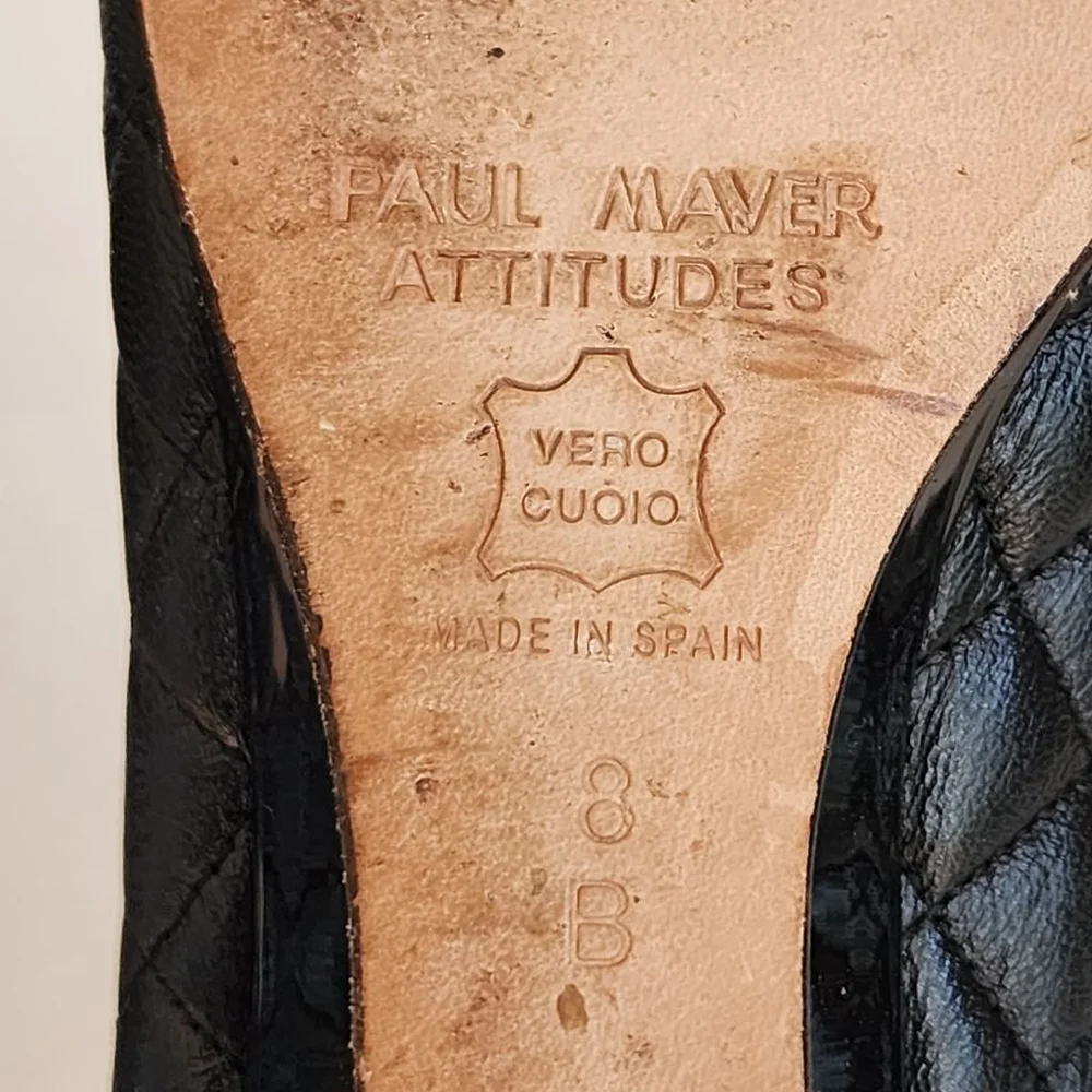 PAUL MAYER ATTITUDES Nuba Black Quilted Leather Wedge Shoes Size 8‎